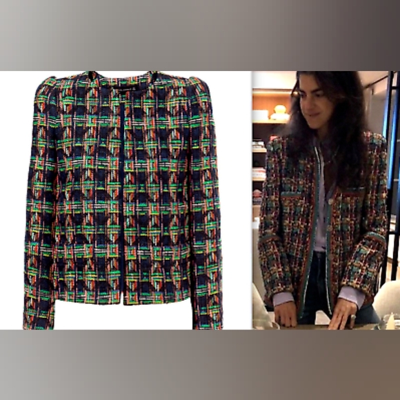 Zara textured weave jacket multicolor/green sz M NWOT - Picture 3 of 11